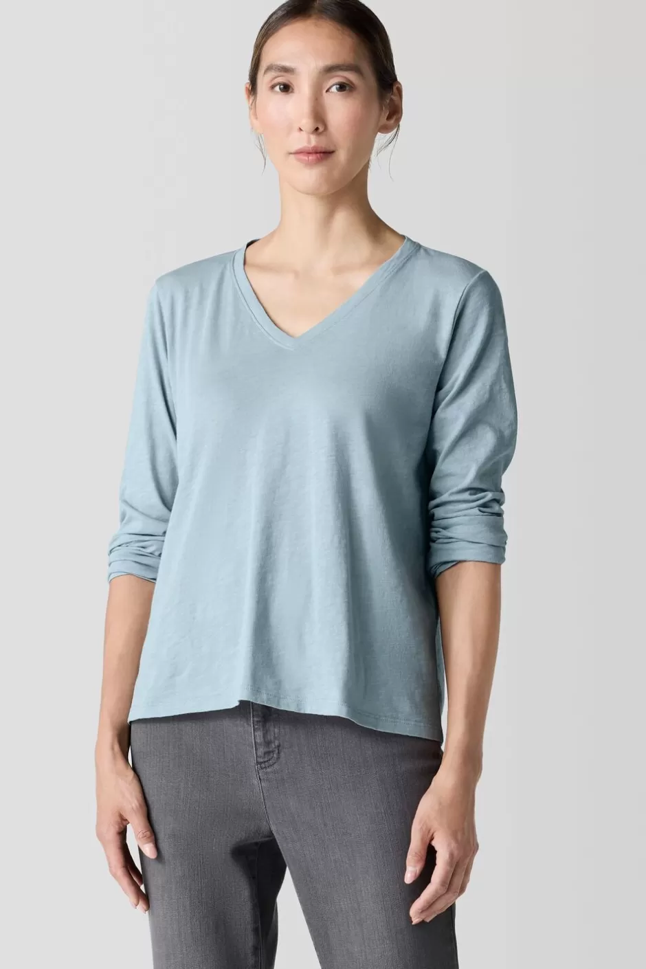 Organic Cotton Slubby Jersey V-Neck Top-EILEEN FISHER Best Sale