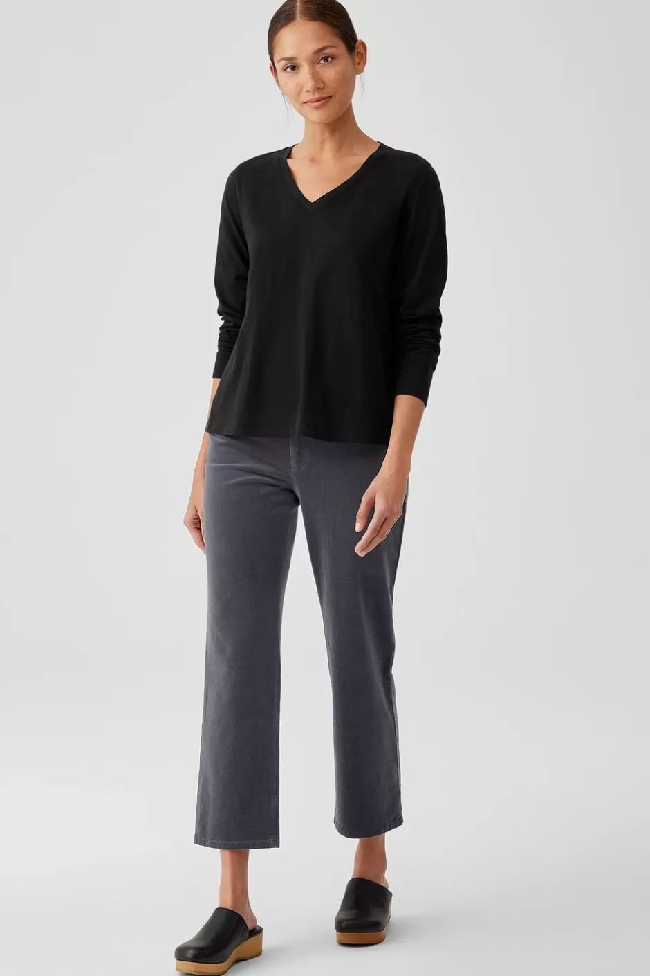 Organic Cotton Slubby Jersey V-Neck Top-EILEEN FISHER Cheap