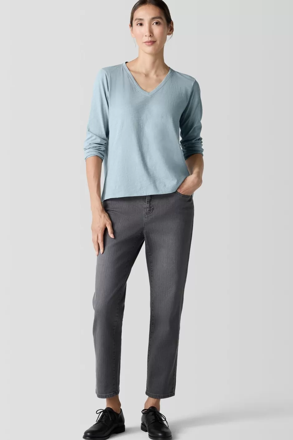 Organic Cotton Slubby Jersey V-Neck Top-EILEEN FISHER Best Sale