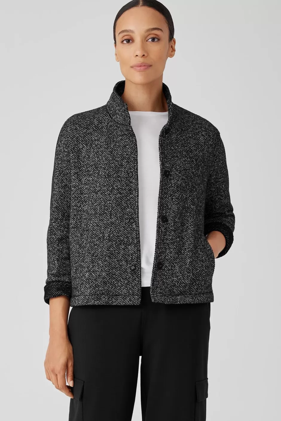 Organic Cotton Terry Stand Collar Jacket-EILEEN FISHER Fashion