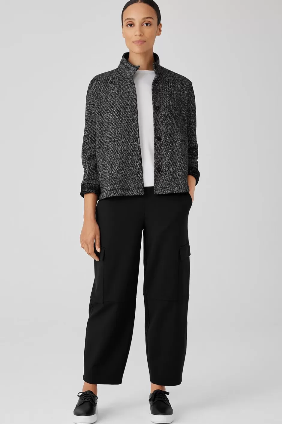 Organic Cotton Terry Stand Collar Jacket-EILEEN FISHER Fashion