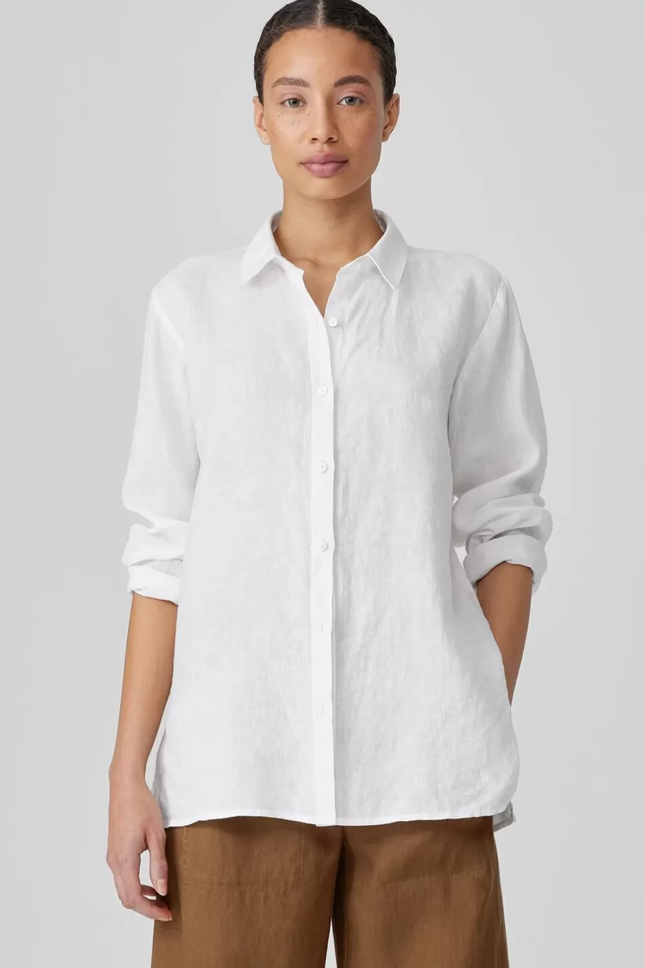 Organic Handkerchief Linen Classic Collar Shirt-EILEEN FISHER Cheap