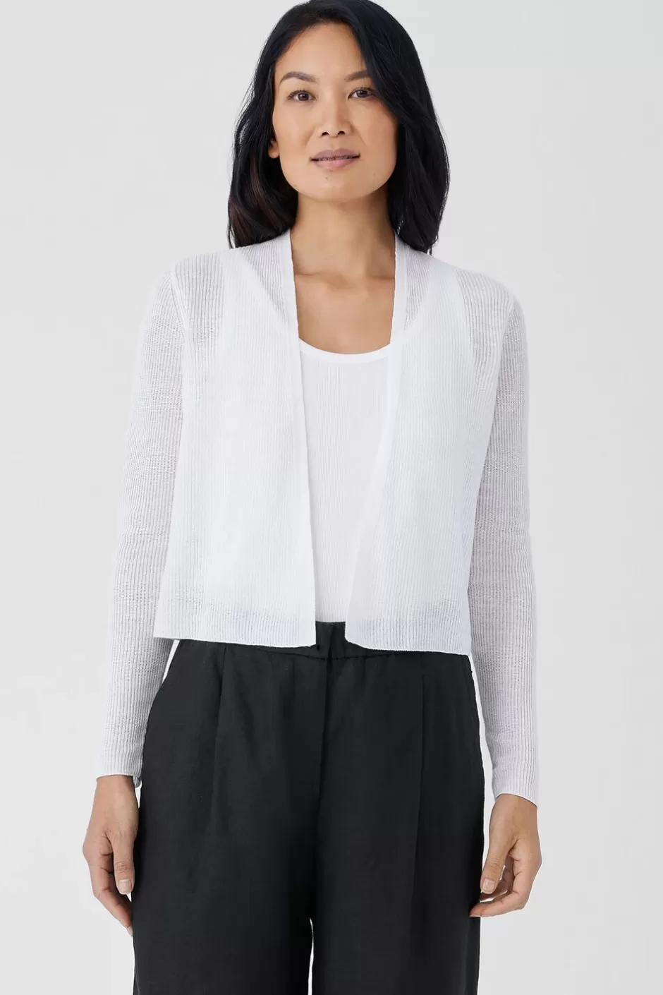 Organic Linen Cotton Airy Tuck Cropped Cardigan-EILEEN FISHER Cheap