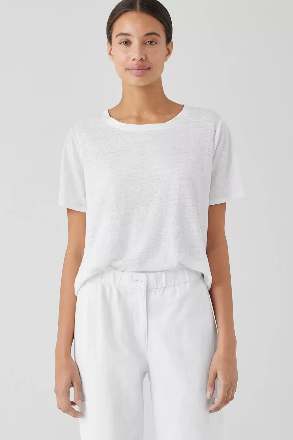 Organic Linen Jersey Crew Neck Tee-EILEEN FISHER Clearance