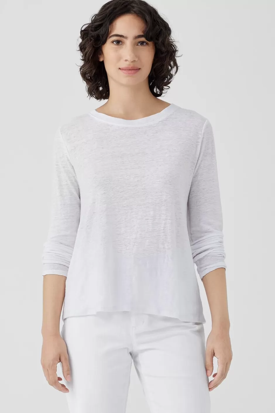 Organic Linen Jersey Crew Neck Top-EILEEN FISHER Fashion