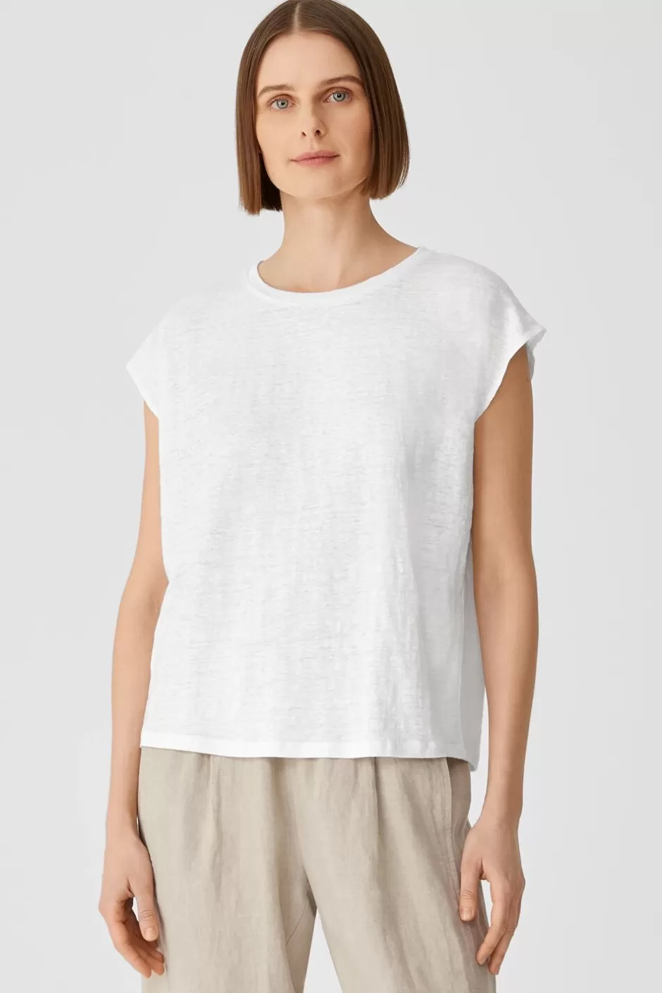 Organic Linen Jersey Shirred-Back Top-EILEEN FISHER Clearance