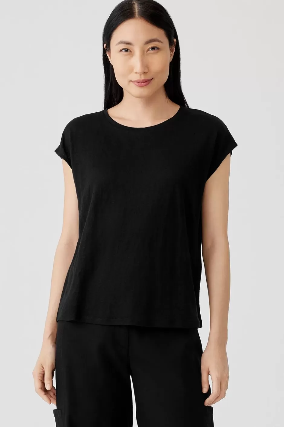 Organic Linen Jersey Shirred-Back Top-EILEEN FISHER Sale