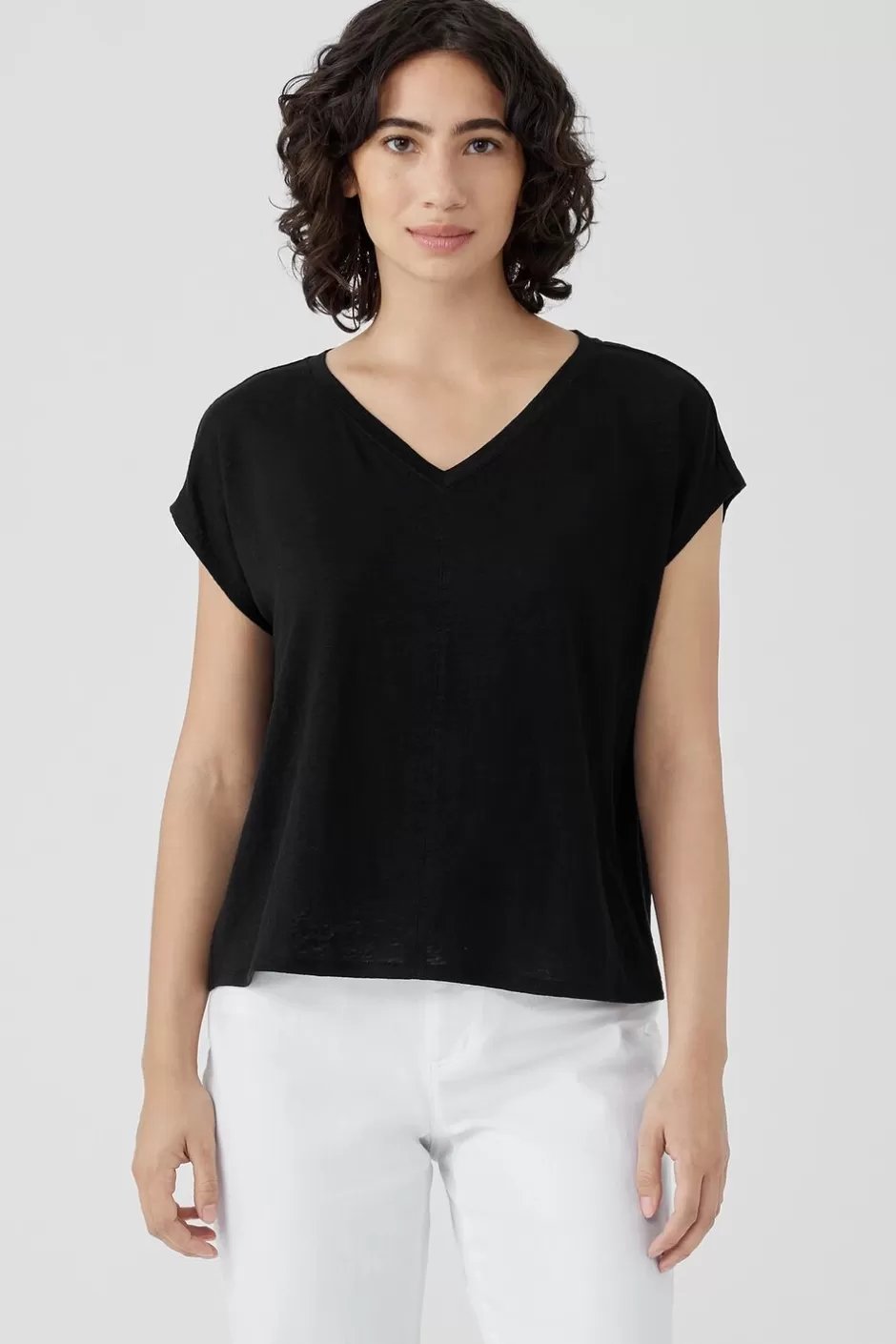 Organic Linen Jersey V-Neck Tee-EILEEN FISHER New