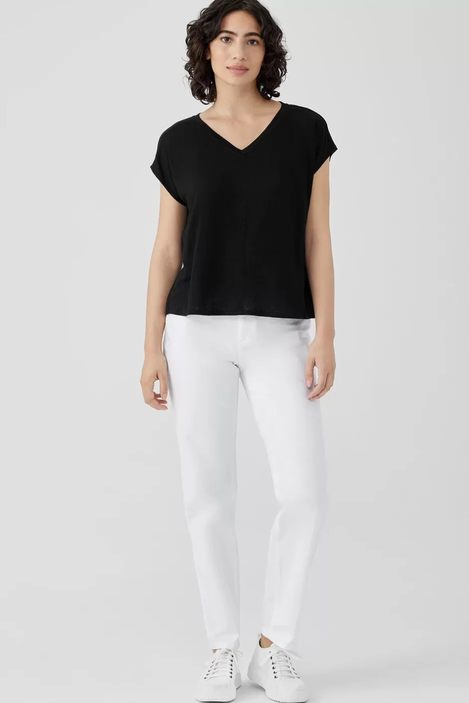 Organic Linen Jersey V-Neck Tee-EILEEN FISHER New