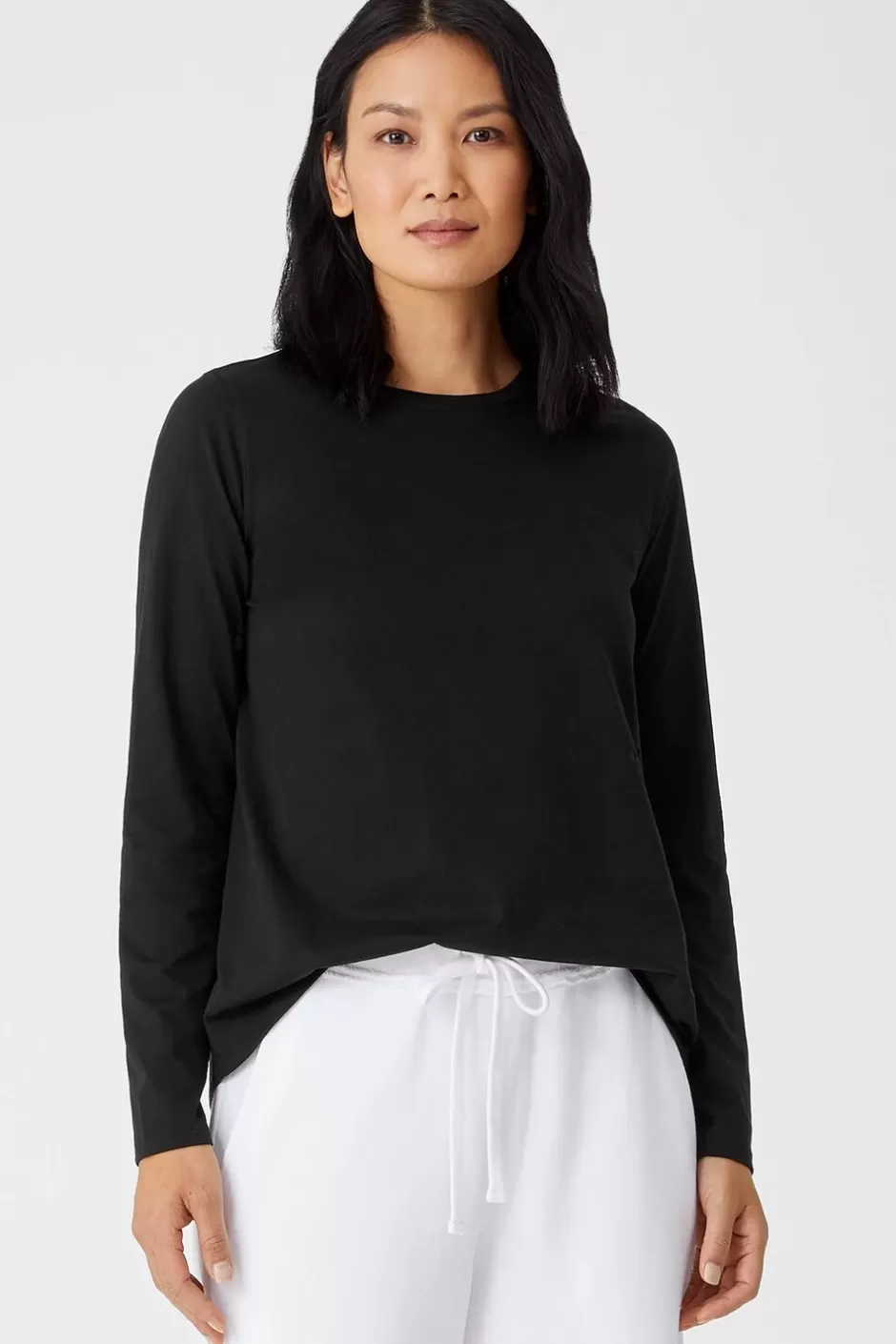 Organic Pima Cotton Jersey Long-Sleeve Tee-EILEEN FISHER Clearance