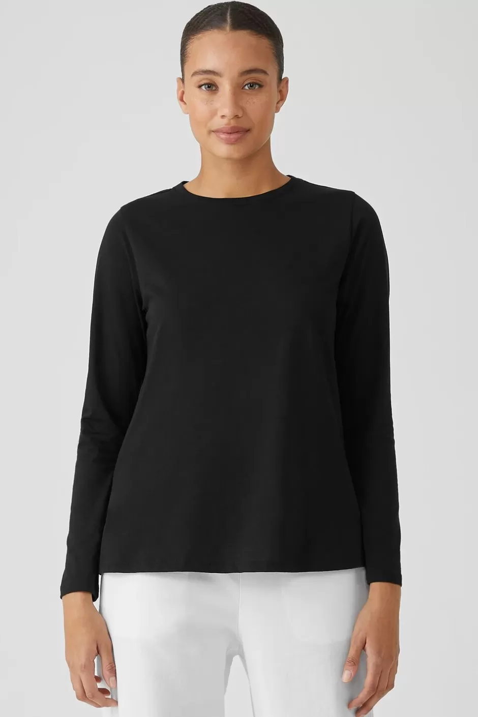 Organic Pima Cotton Jersey Round Neck Top-EILEEN FISHER Outlet