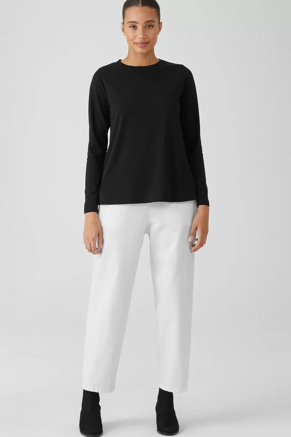 Organic Pima Cotton Jersey Round Neck Top-EILEEN FISHER Outlet