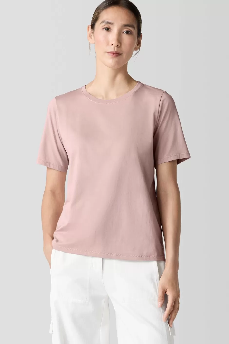 Organic Pima Cotton JerseyRound Neck Tee-EILEEN FISHER Cheap