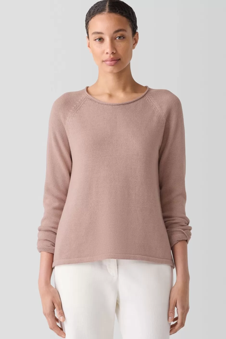 Peruvian Cotton Blend Crew Neck Top-EILEEN FISHER Fashion