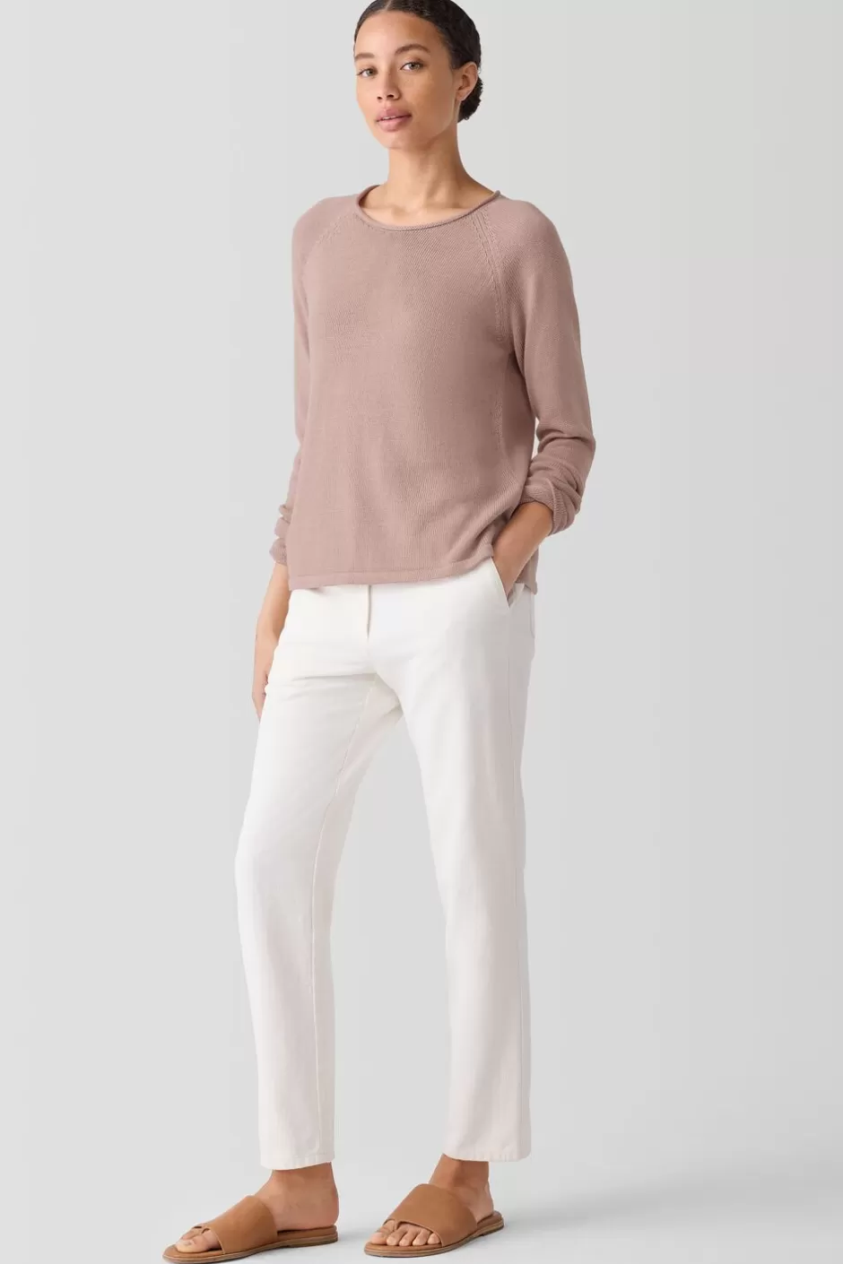 Peruvian Cotton Blend Crew Neck Top-EILEEN FISHER Fashion