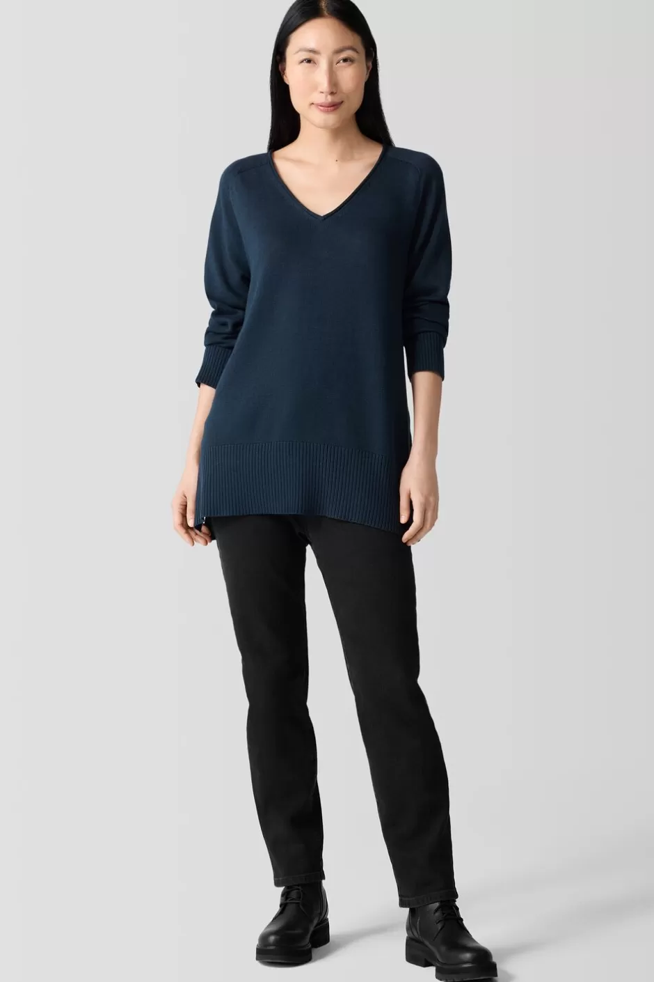 Peruvian Cotton Blend V-Neck Top-EILEEN FISHER Store