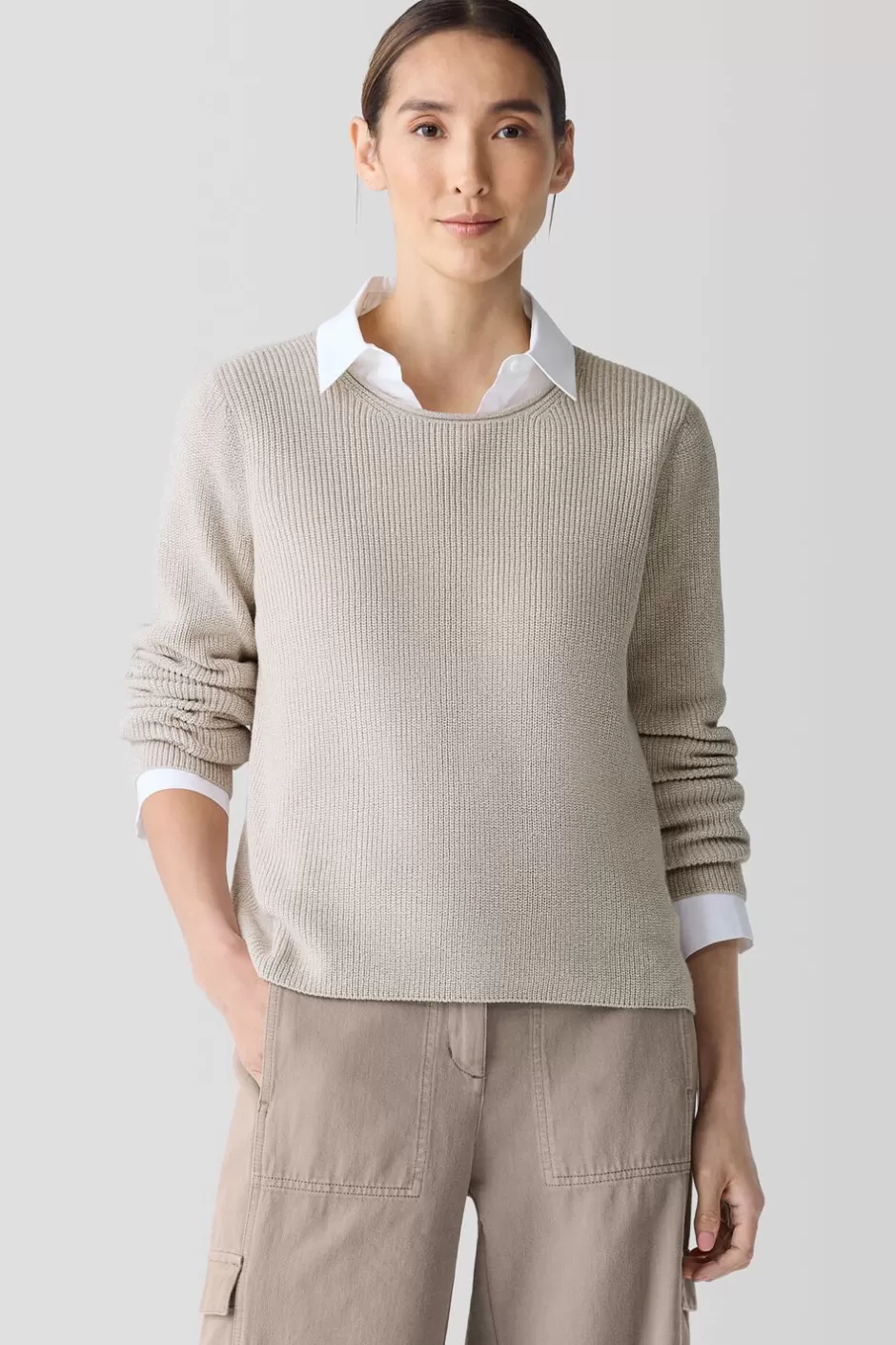 Peruvian Organic Cotton Crepe Crew Neck Top-EILEEN FISHER Fashion