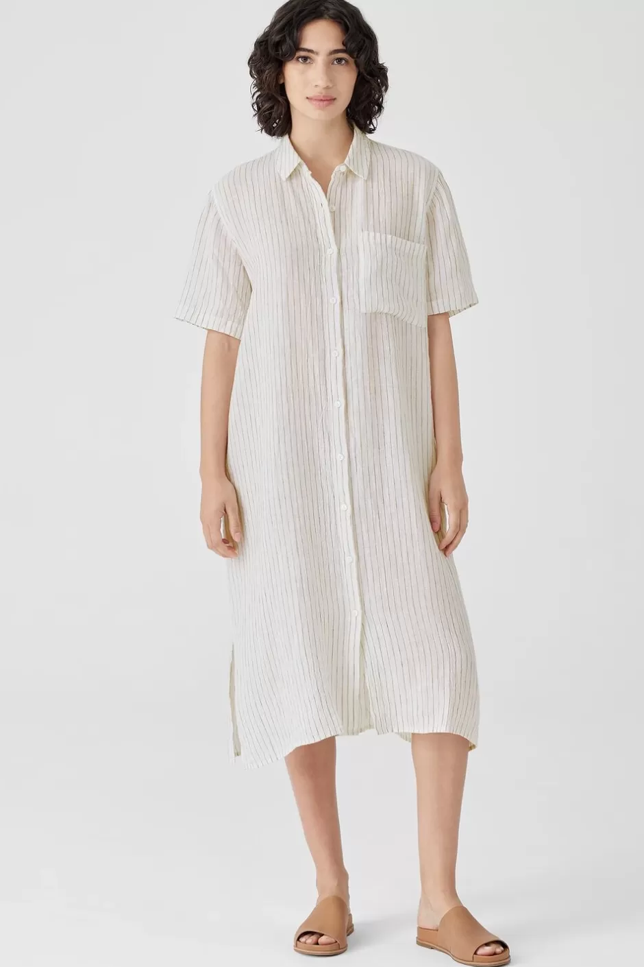 Puckered Organic Linen Shirtdress-EILEEN FISHER Shop