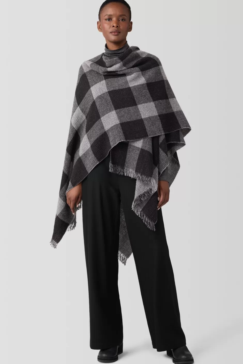 Reversible Wool Check Poncho-EILEEN FISHER Store