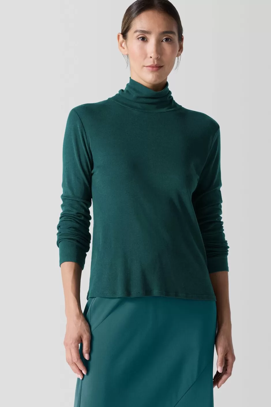 Ribbed Pima Cotton Blend Turtleneck Top-EILEEN FISHER New