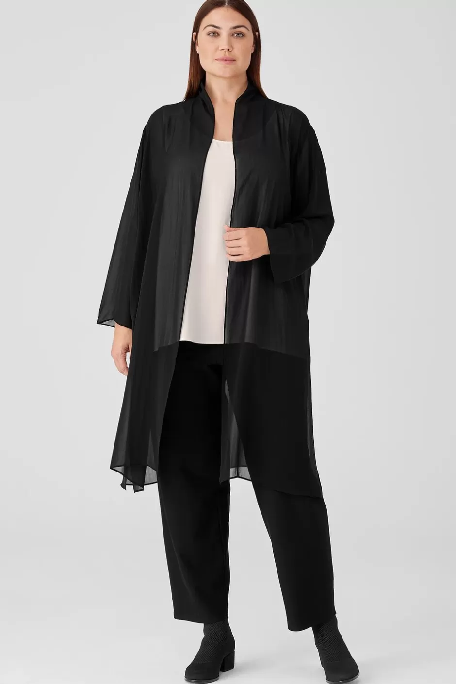 Sheer Silk Georgette High Collar Jacket-EILEEN FISHER Discount