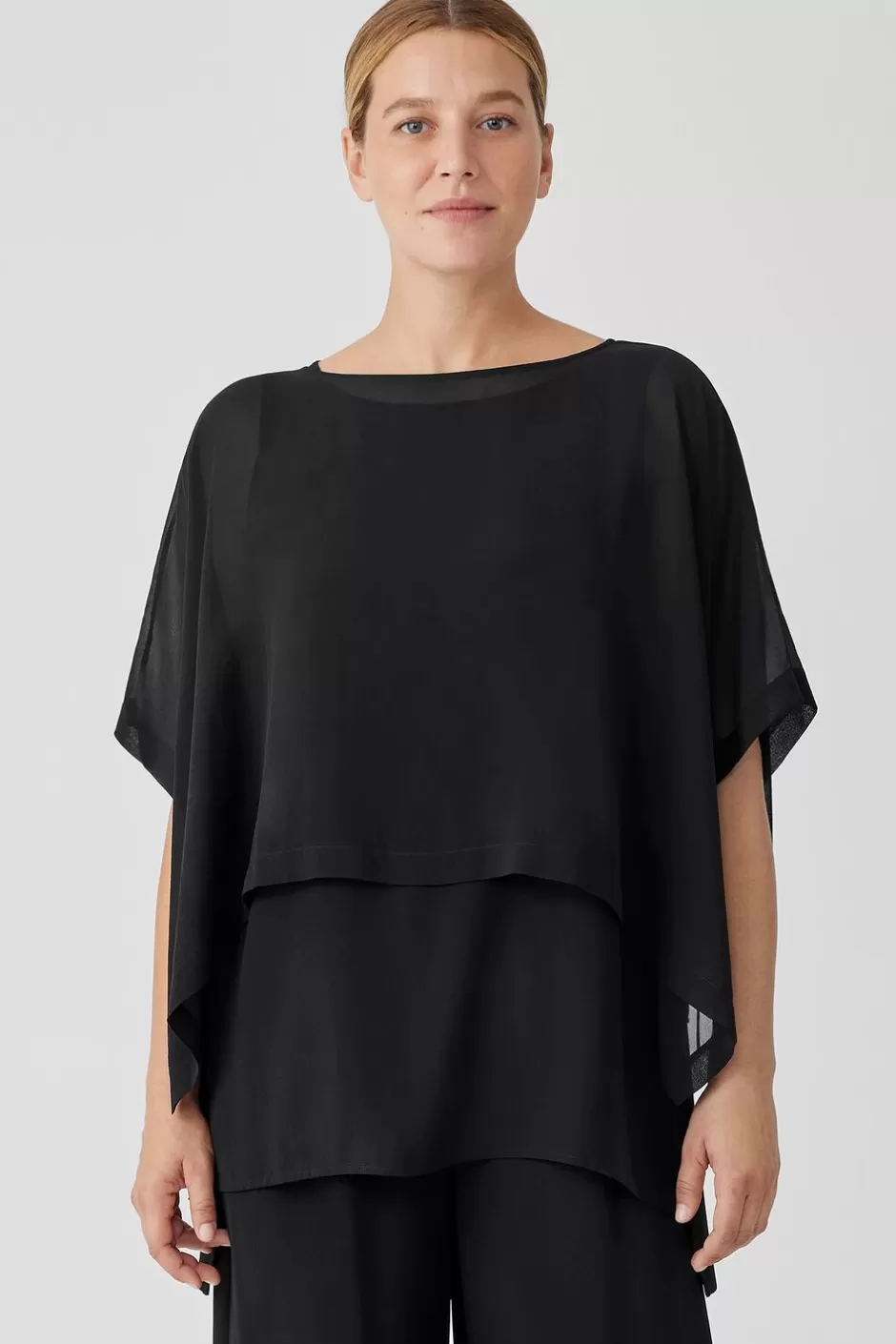 Sheer Silk Georgette Poncho-EILEEN FISHER Clearance