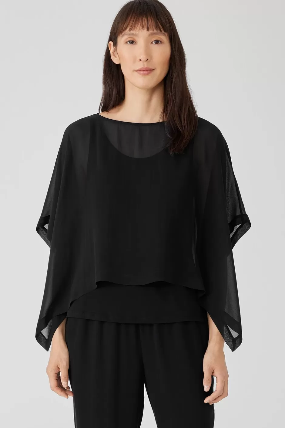 Sheer Silk Georgette Poncho-EILEEN FISHER Best Sale