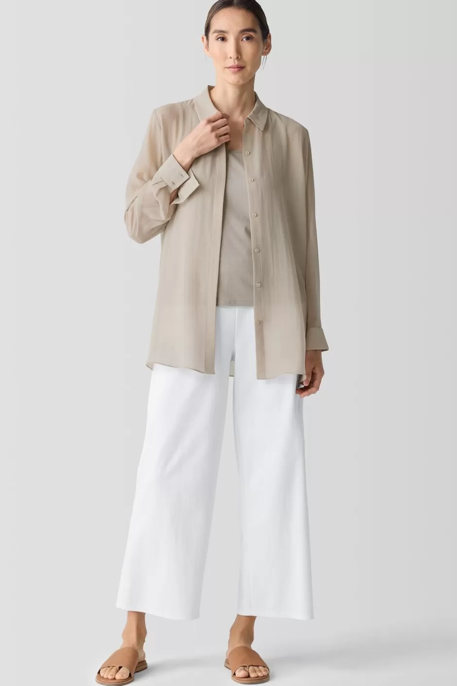 Sheer Silk GeorgetteClassic Collar Shirt-EILEEN FISHER Fashion