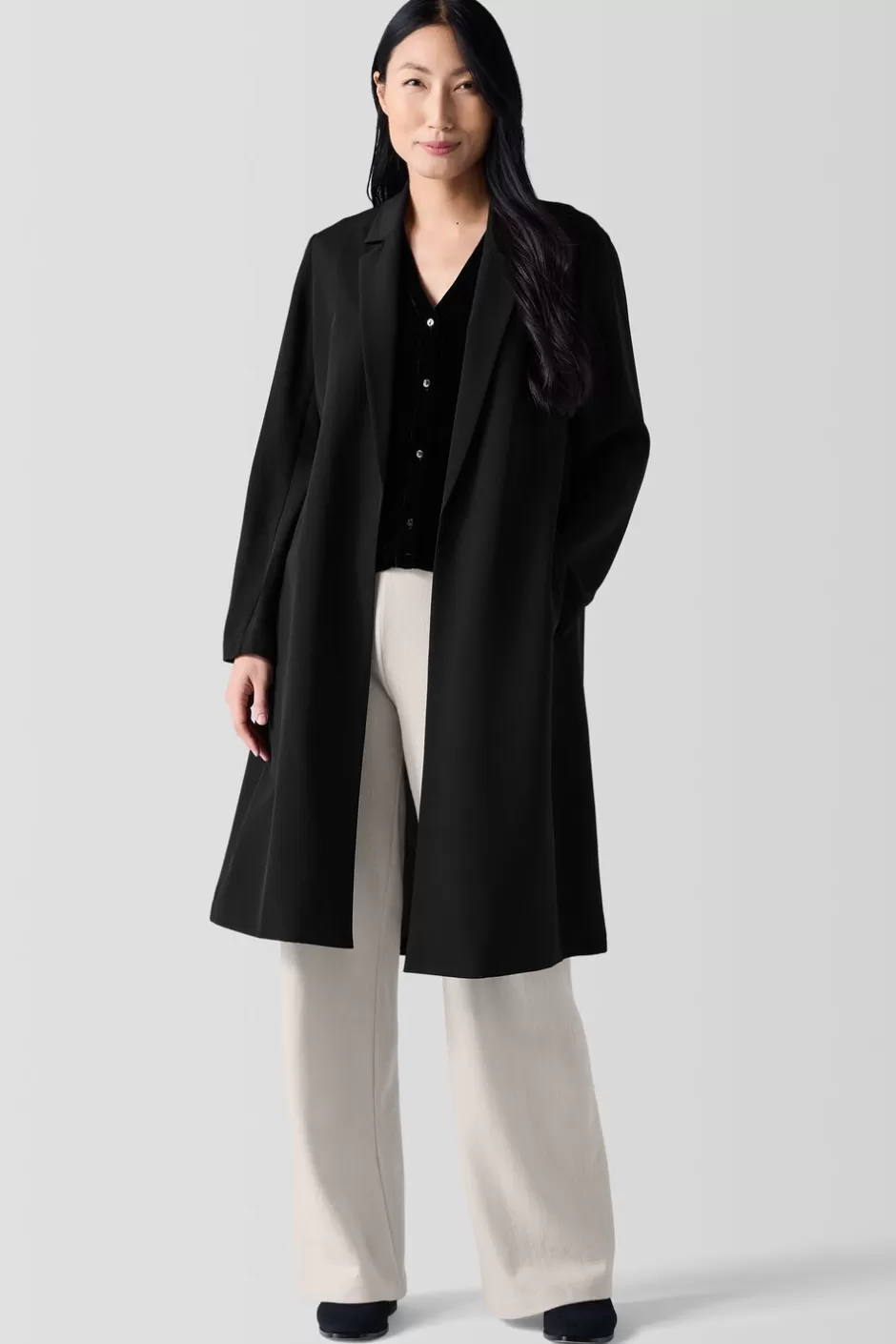 Silk Double Crepe Long Blazer-EILEEN FISHER Outlet