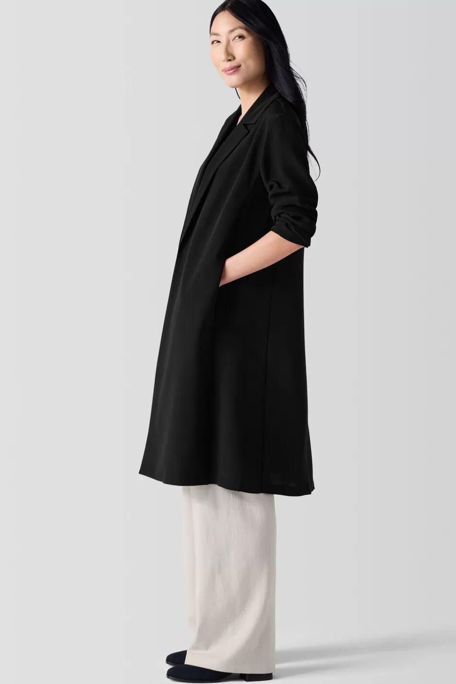 Silk Double Crepe Long Blazer-EILEEN FISHER Outlet