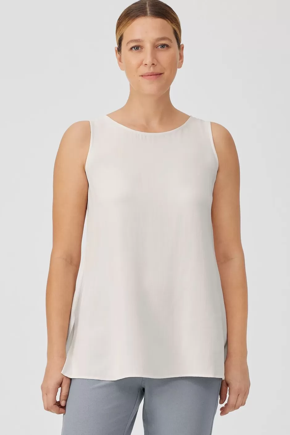 Silk Georgette Crepe Ballet Neck Tank-EILEEN FISHER Best