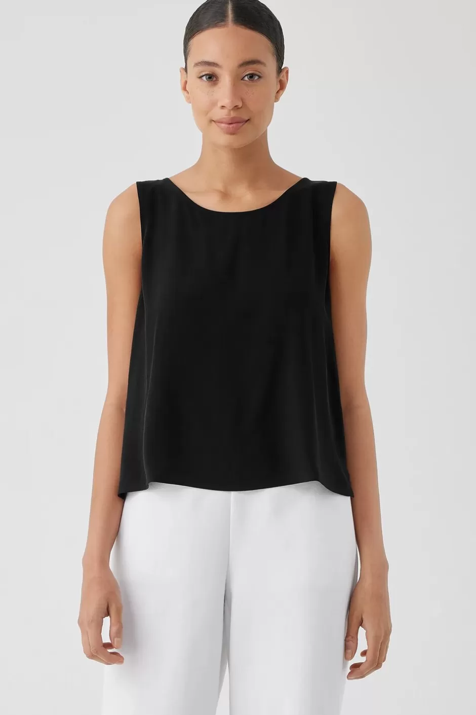 Silk Georgette Crepe Ballet Neck Tank-EILEEN FISHER Hot