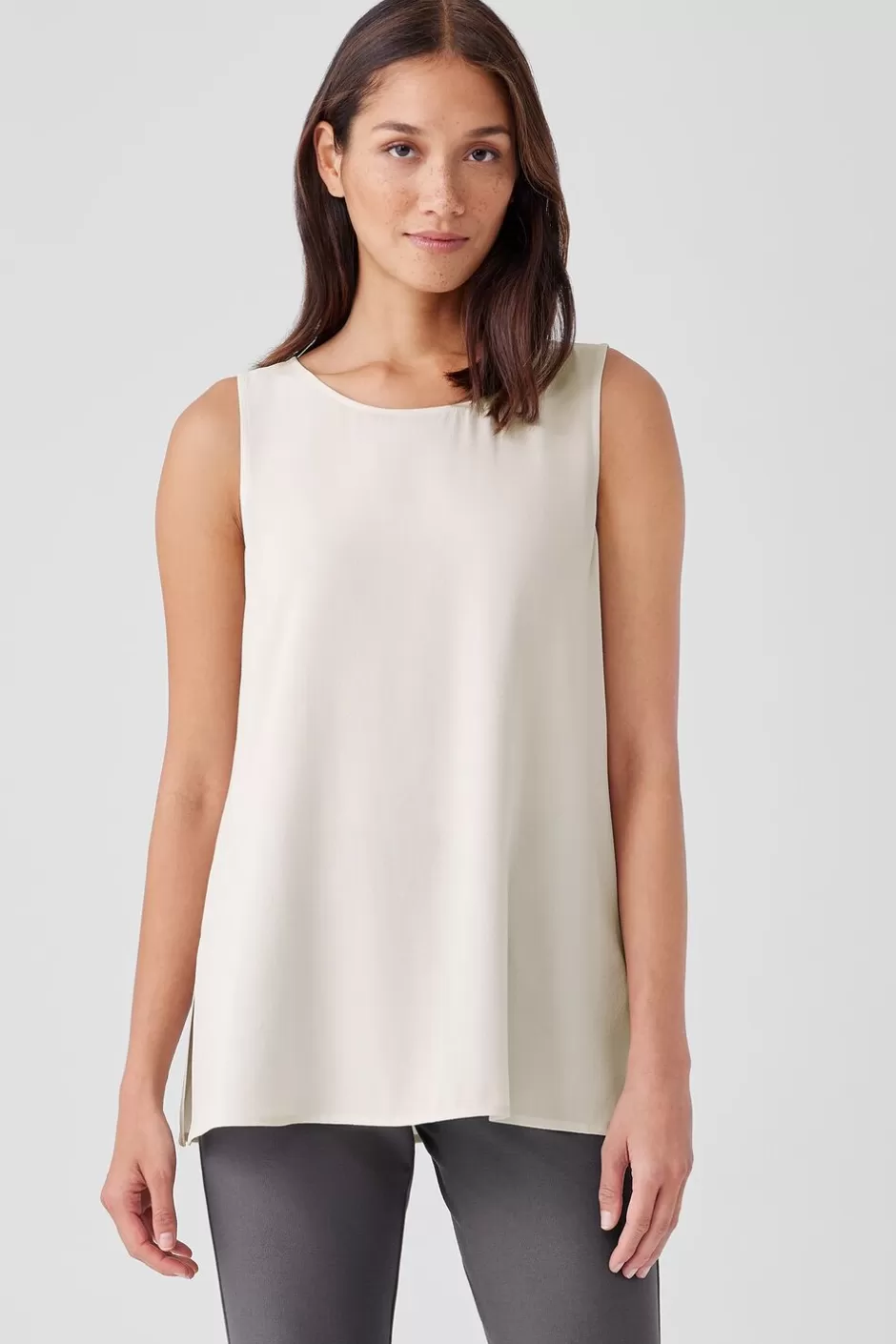 Silk Georgette Crepe Ballet Neck Tank-EILEEN FISHER Best Sale