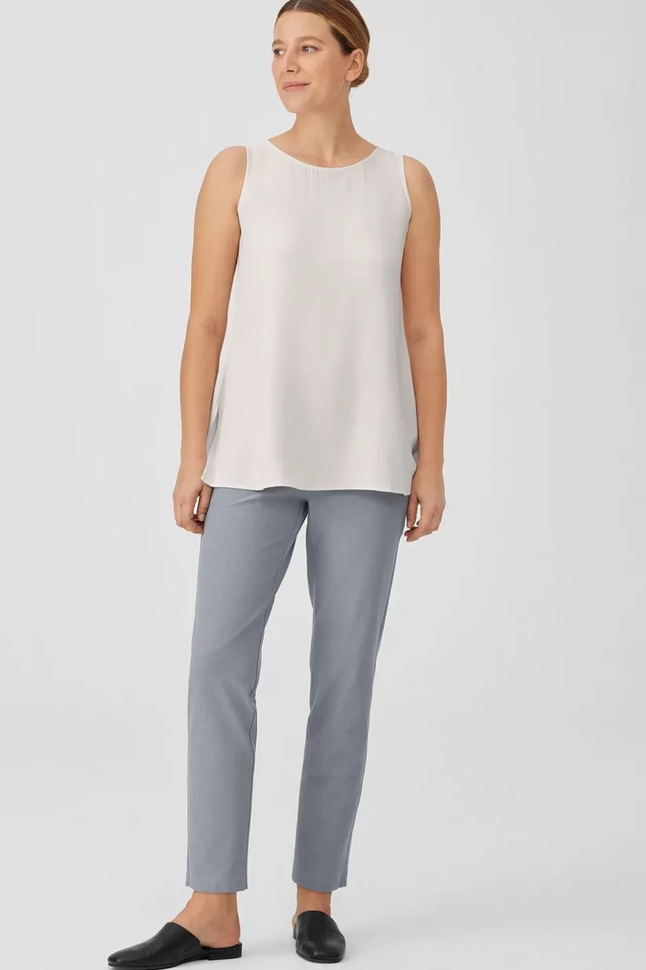 Silk Georgette Crepe Ballet Neck Tank-EILEEN FISHER Best