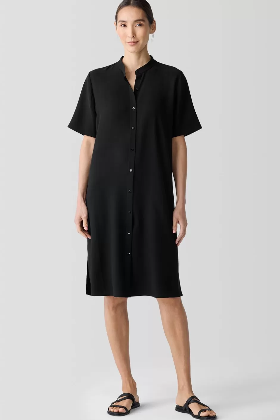 Silk Georgette Crepe Band Collar Dress-EILEEN FISHER Flash Sale