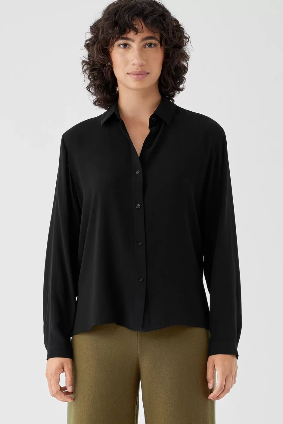 Silk Georgette Crepe Classic Collar Shirt-EILEEN FISHER Shop