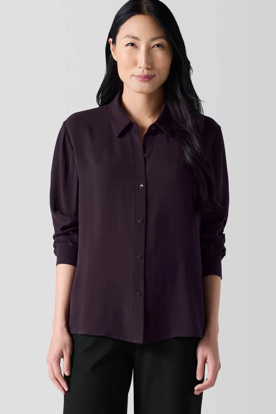 Silk Georgette Crepe Classic Collar Shirt-EILEEN FISHER Flash Sale