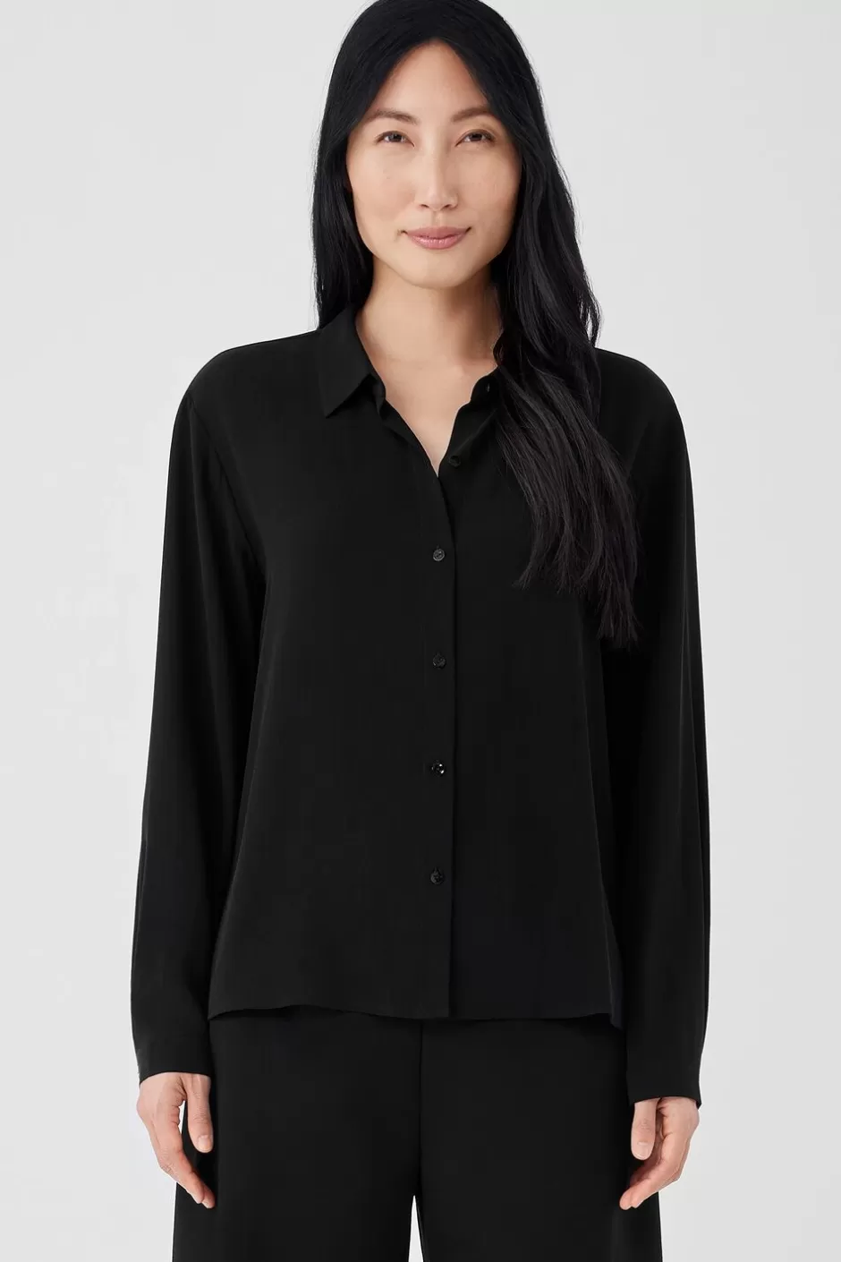 Silk Georgette Crepe Classic Collar Shirt-EILEEN FISHER New