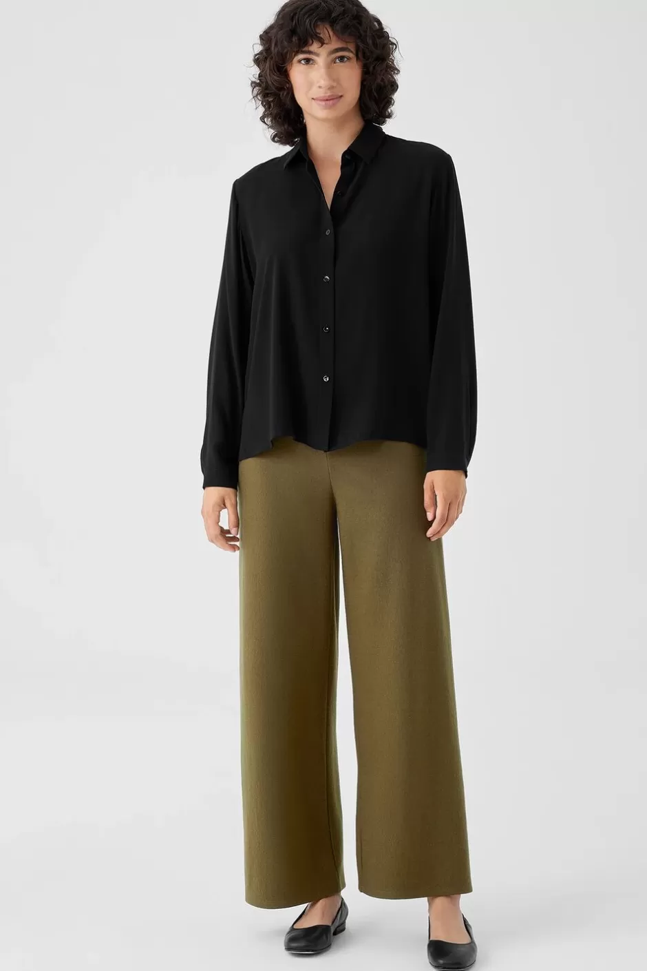 Silk Georgette Crepe Classic Collar Shirt-EILEEN FISHER Shop