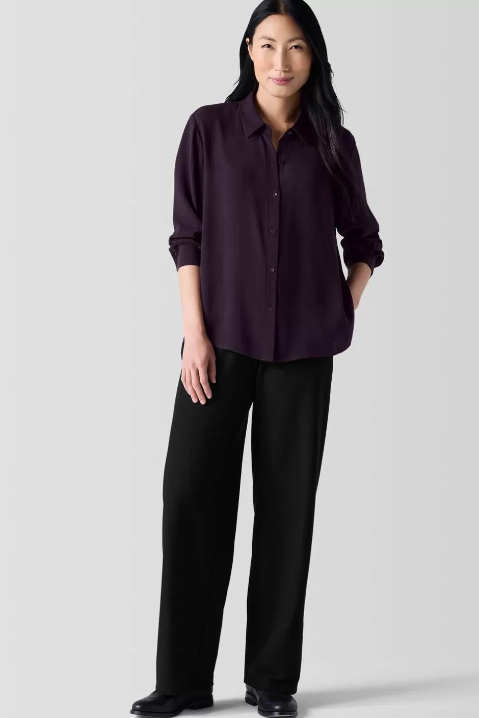 Silk Georgette Crepe Classic Collar Shirt-EILEEN FISHER Flash Sale