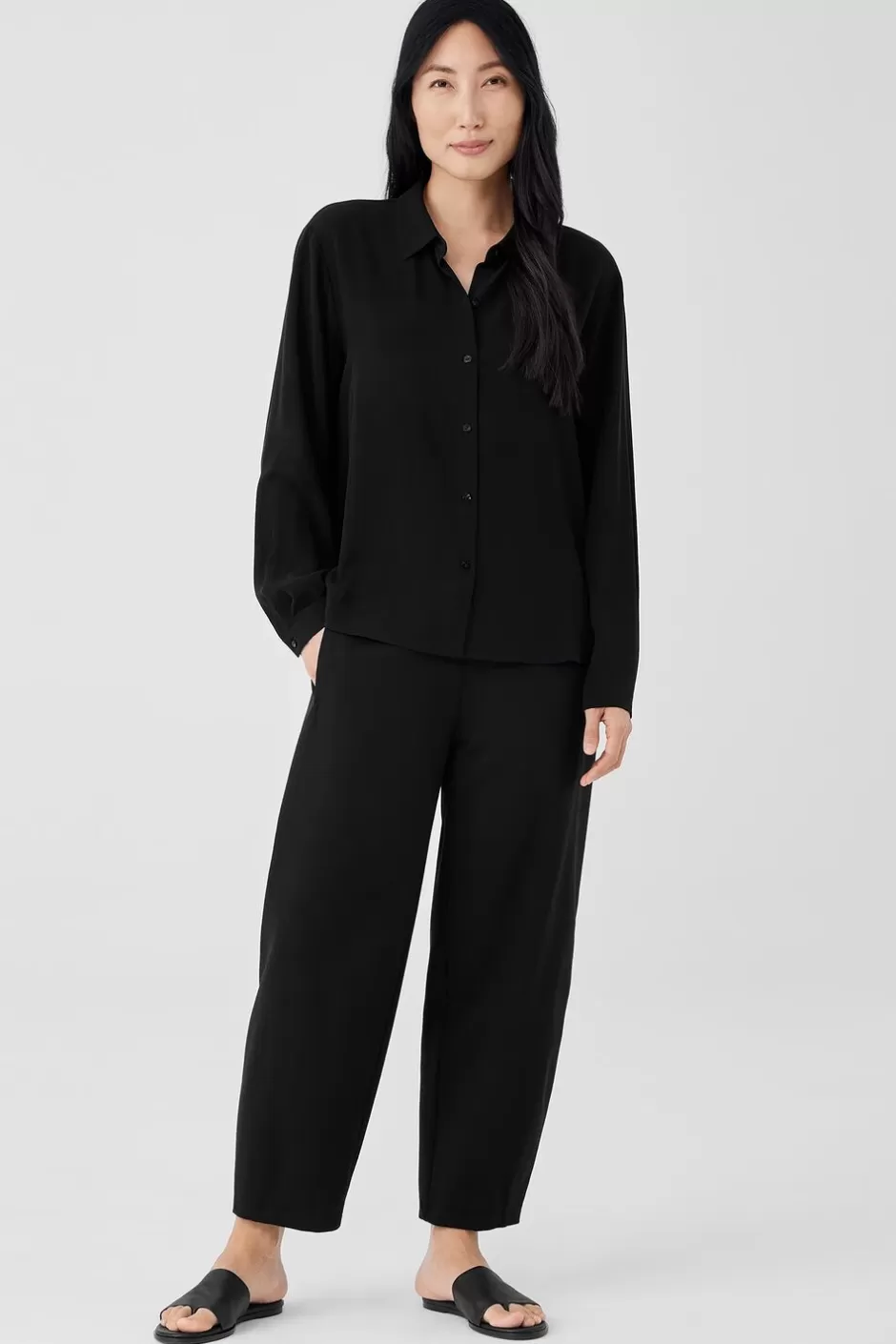 Silk Georgette Crepe Classic Collar Shirt-EILEEN FISHER New