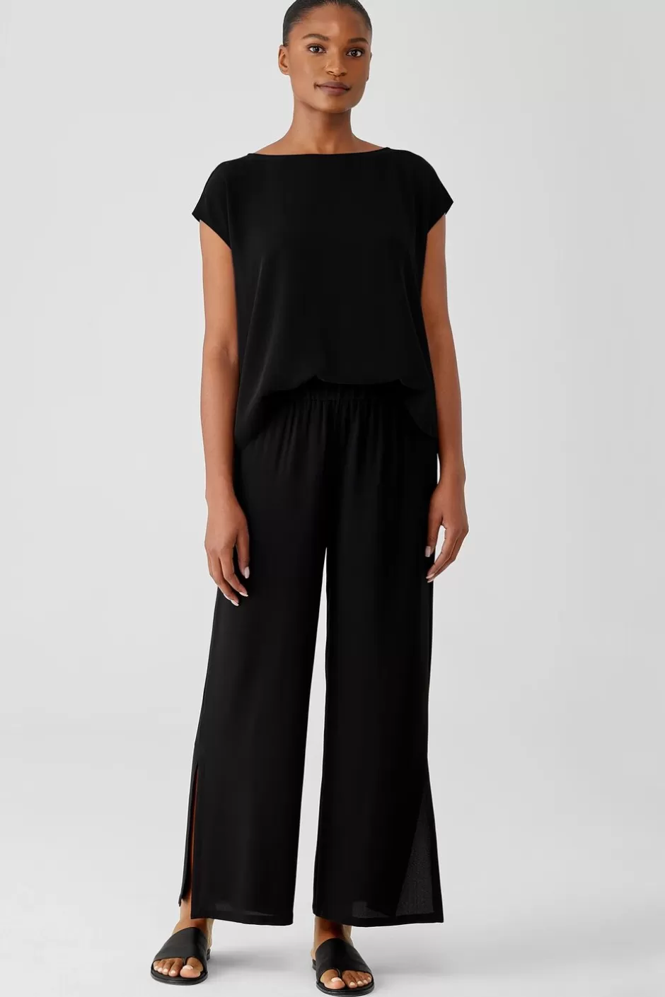 Silk Georgette Crepe Pant With Slits-EILEEN FISHER Cheap