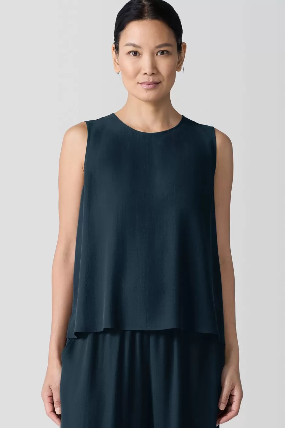 Silk Georgette Crepe Round Neck Tank-EILEEN FISHER Sale