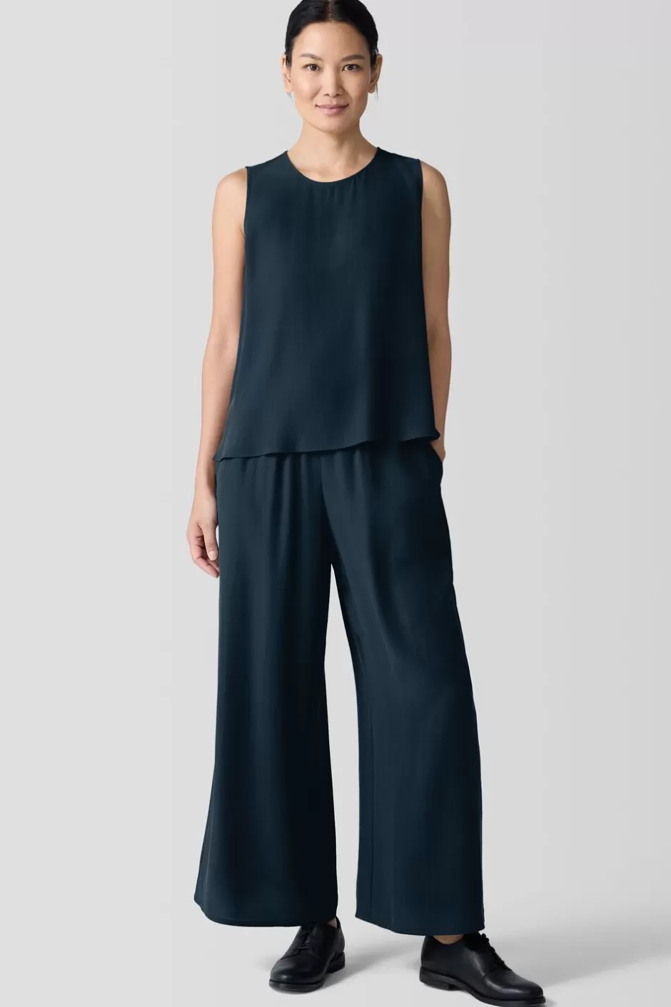 Silk Georgette Crepe Round Neck Tank-EILEEN FISHER Sale