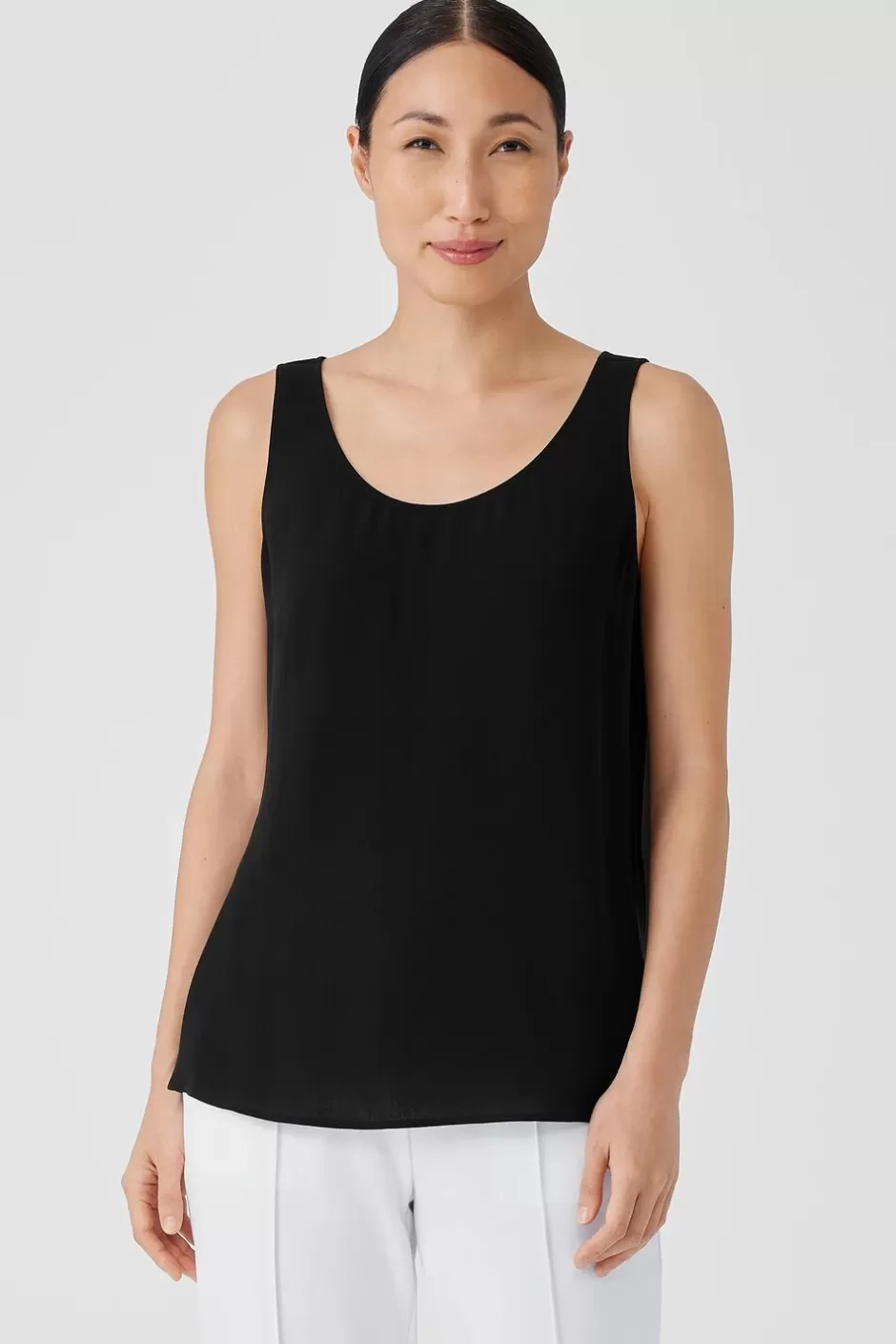 Silk Georgette Crepe Scoop Neck Tank-EILEEN FISHER Best