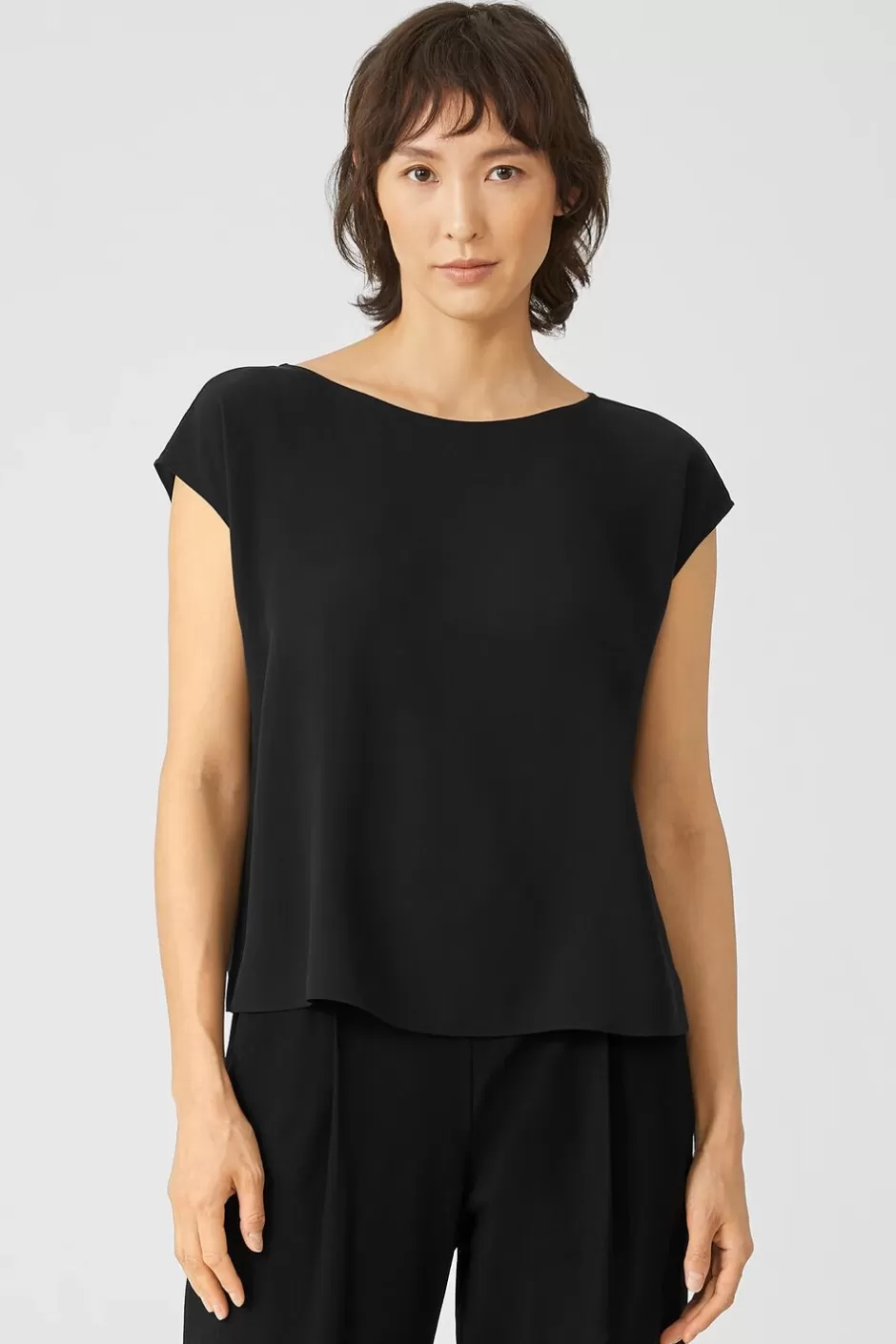 Silk Georgette Crepe Shirred-Back Top-EILEEN FISHER Sale