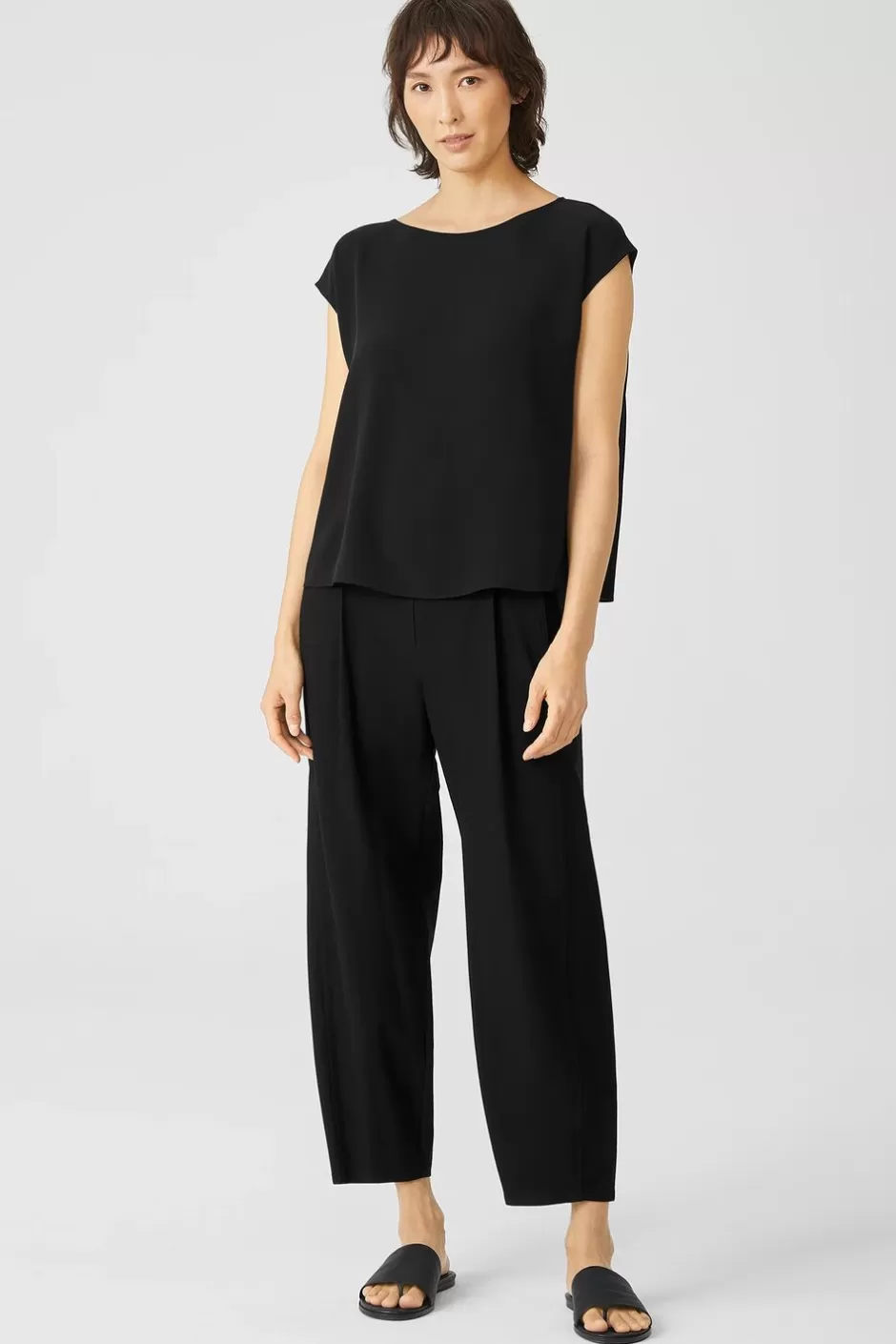 Silk Georgette Crepe Shirred-Back Top-EILEEN FISHER Sale