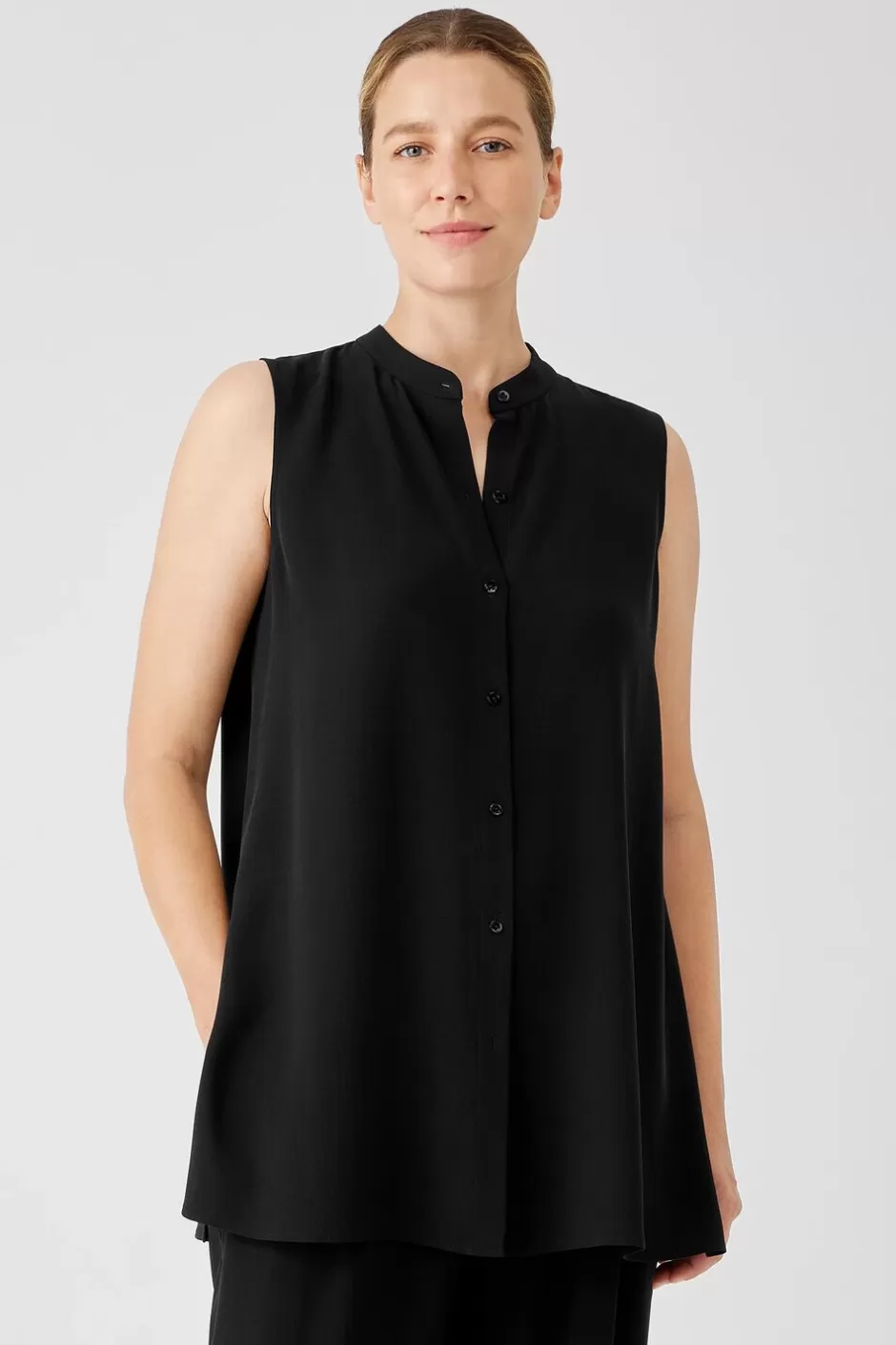 Silk Georgette Crepe Sleeveless Shirt-EILEEN FISHER Cheap