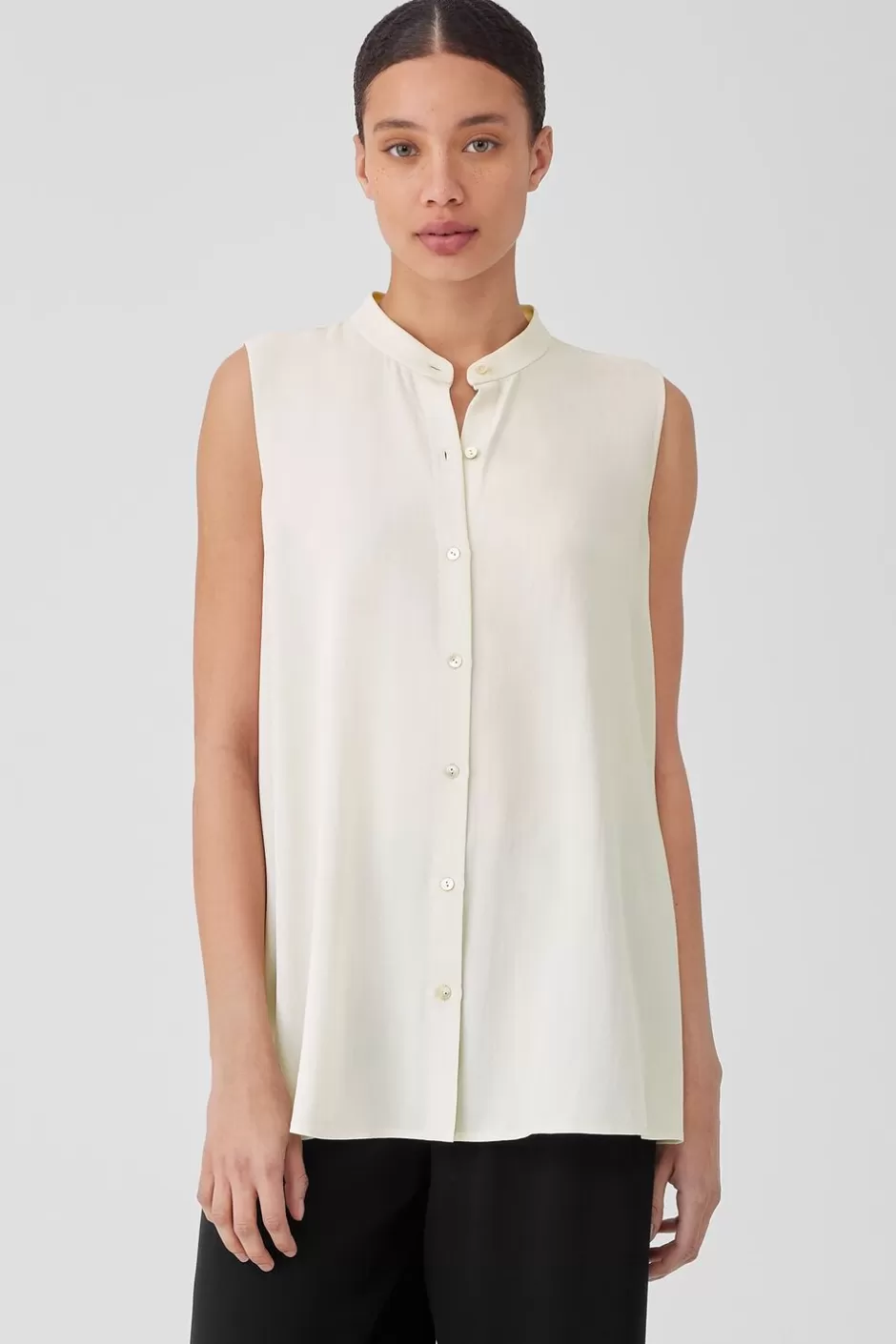 Silk Georgette Crepe Sleeveless Shirt-EILEEN FISHER Best