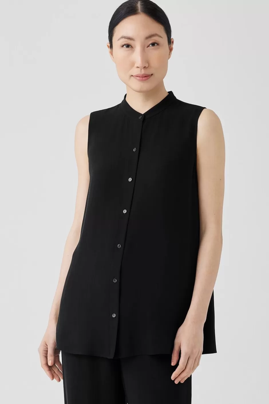 Silk Georgette Crepe Sleeveless Shirt-EILEEN FISHER Cheap